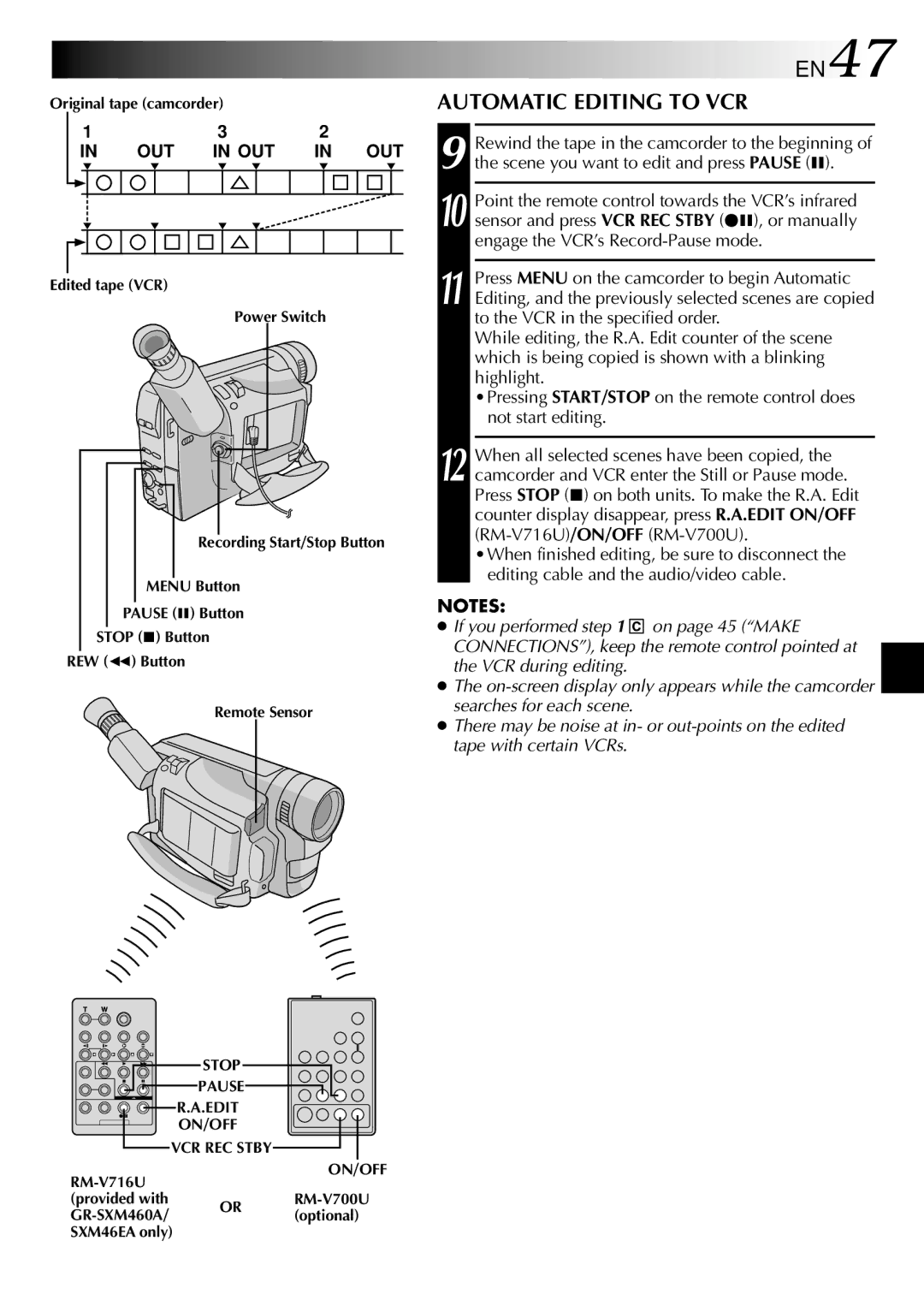 JVC GR-SXM46EA, GR-SXM260A, GR-SX210A, GR-SX21EA, GR-SXM26EA, GR-SXM460A specifications Automatic Editing to VCR 