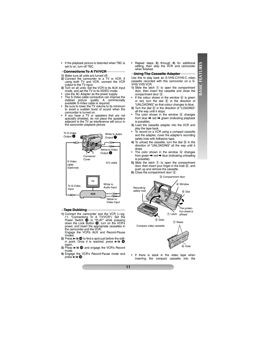 JVC GR-SXM265AS, GR-SXM301AS, GR-SXM201AS, LYT1367-001A Connections To a TV/VCR, Using The Cassette Adapter, Tape Dubbing 