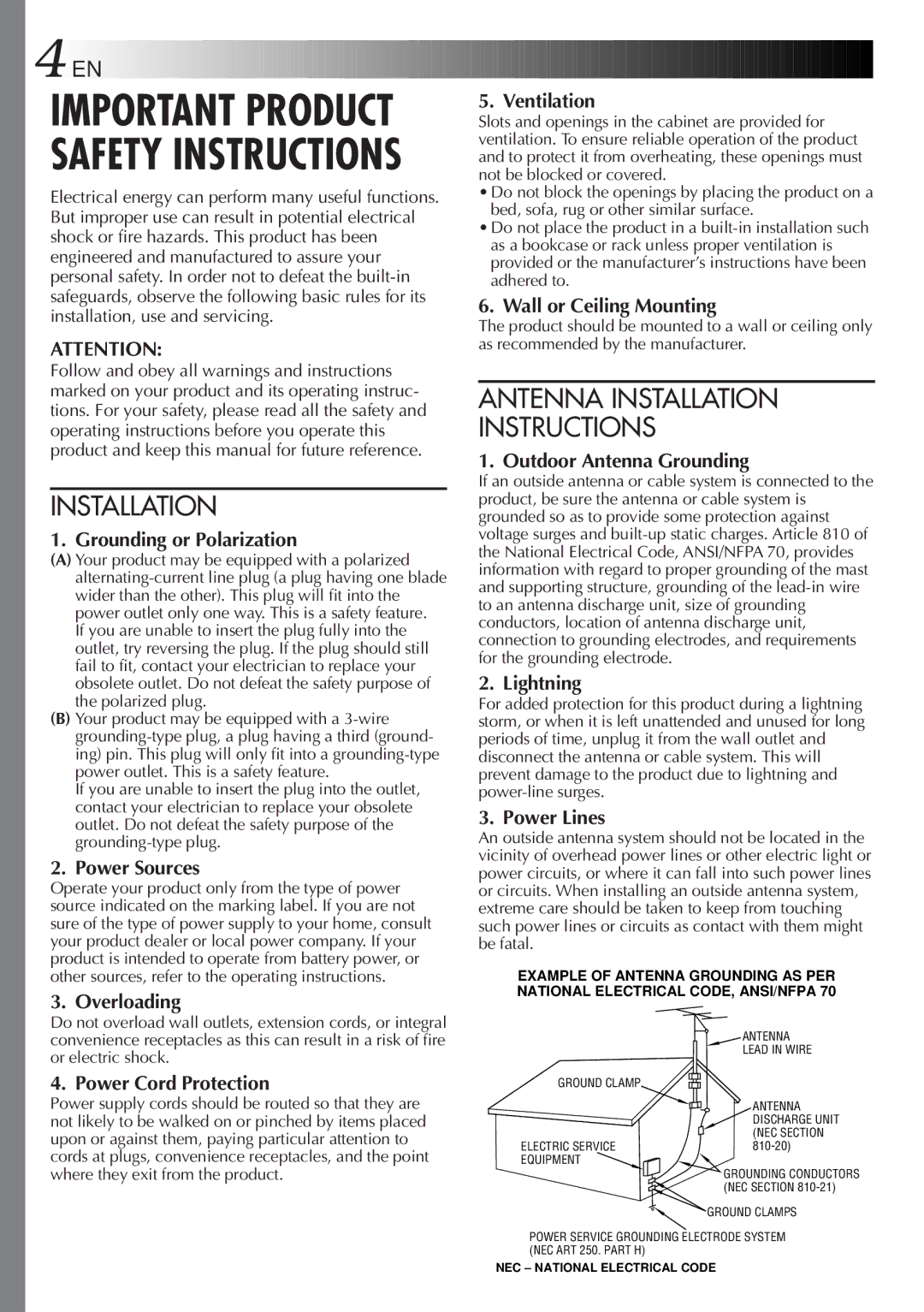 JVC GR-SX851, GR-SXM320, GR-AX750 specifications Important Product Safety Instructions 