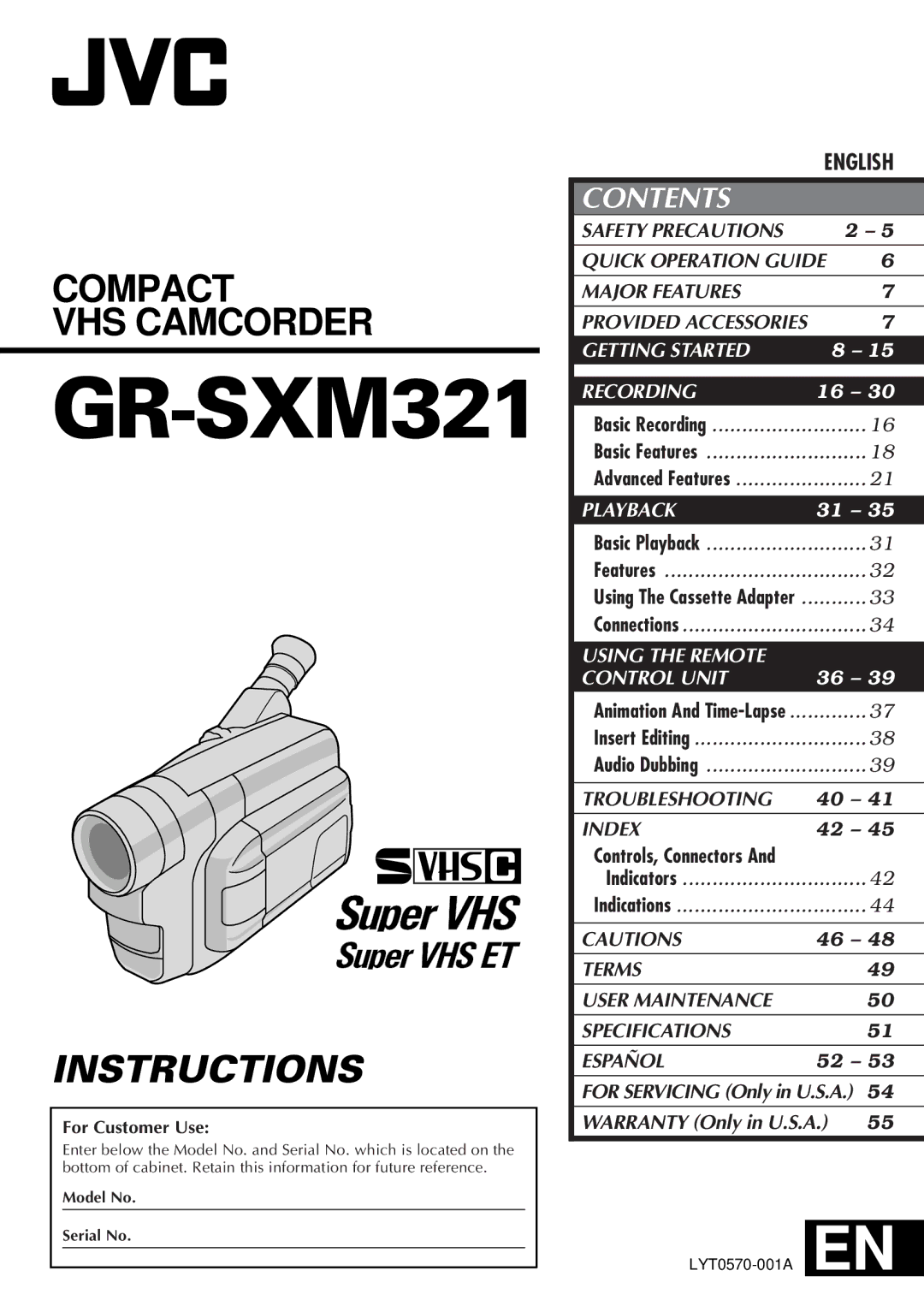 JVC GR-SXM321 specifications 