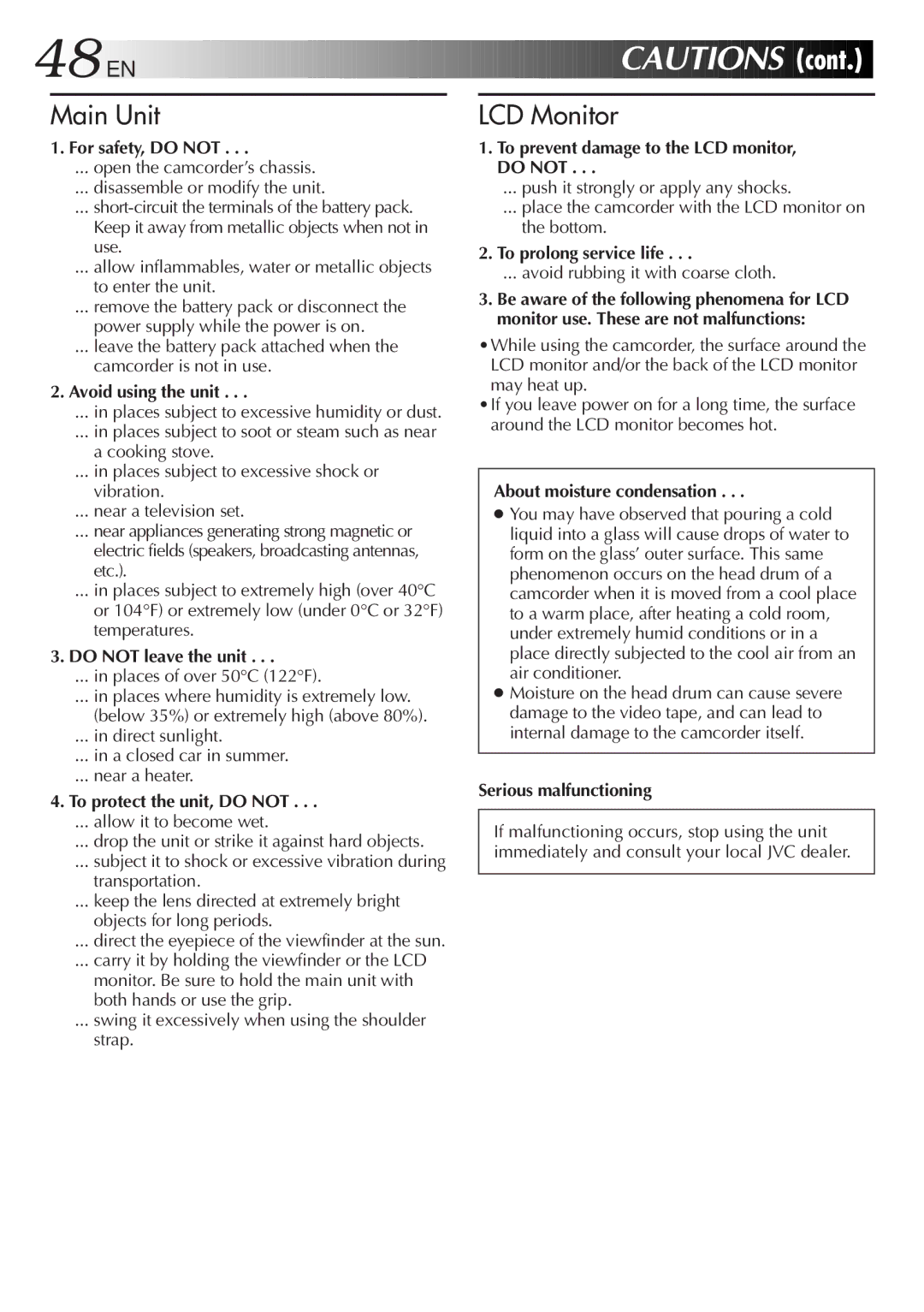 JVC GR-SXM321 specifications 48 EN 