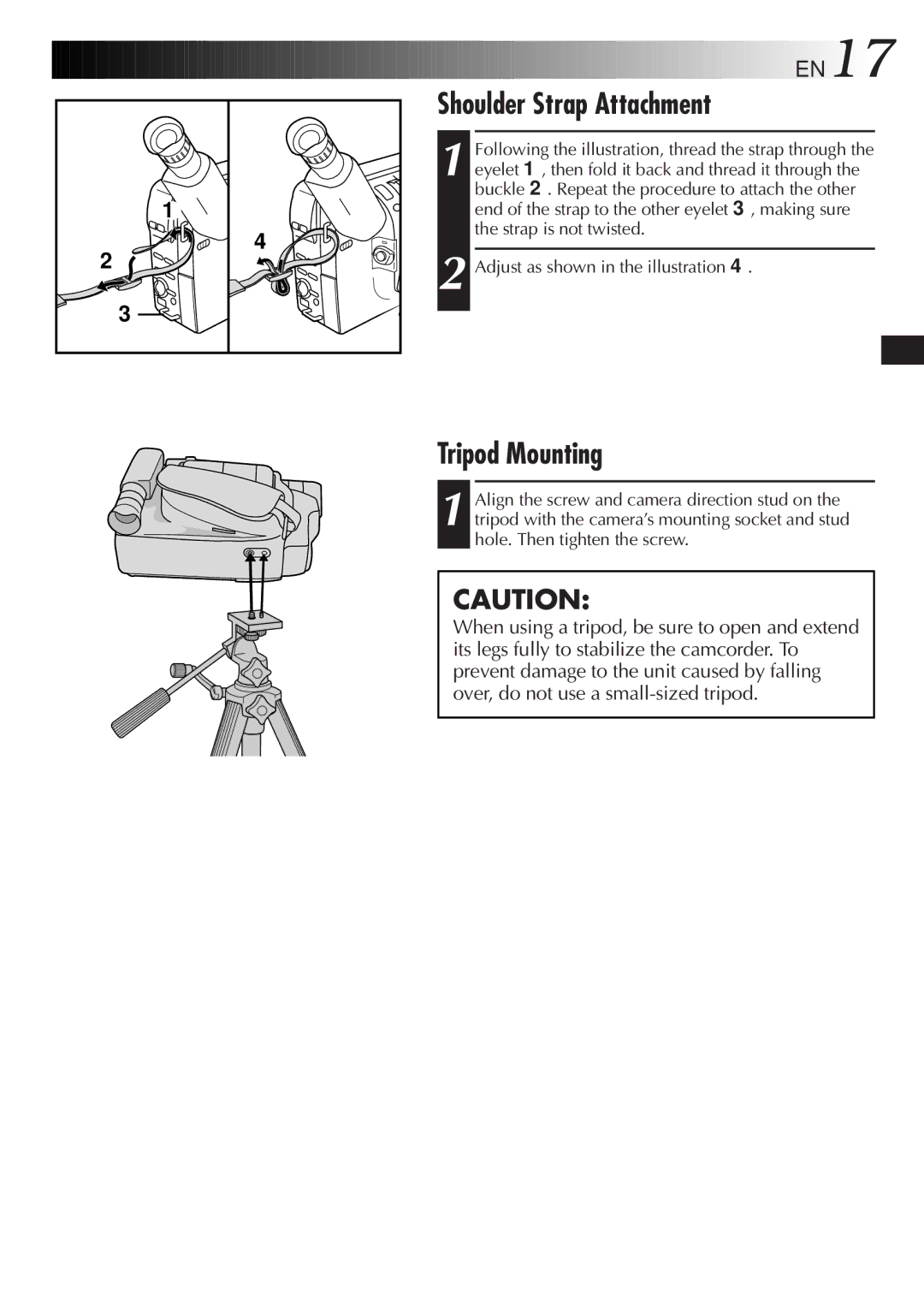 JVC GR-SXM737UM, GR-SXM337UM specifications Shoulder Strap Attachment, Tripod Mounting, EN17 