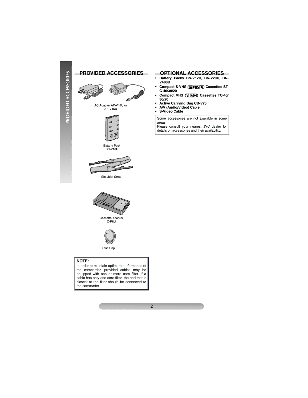 JVC GR-SXM37 manual Provided Accessories, Optional Accessories 