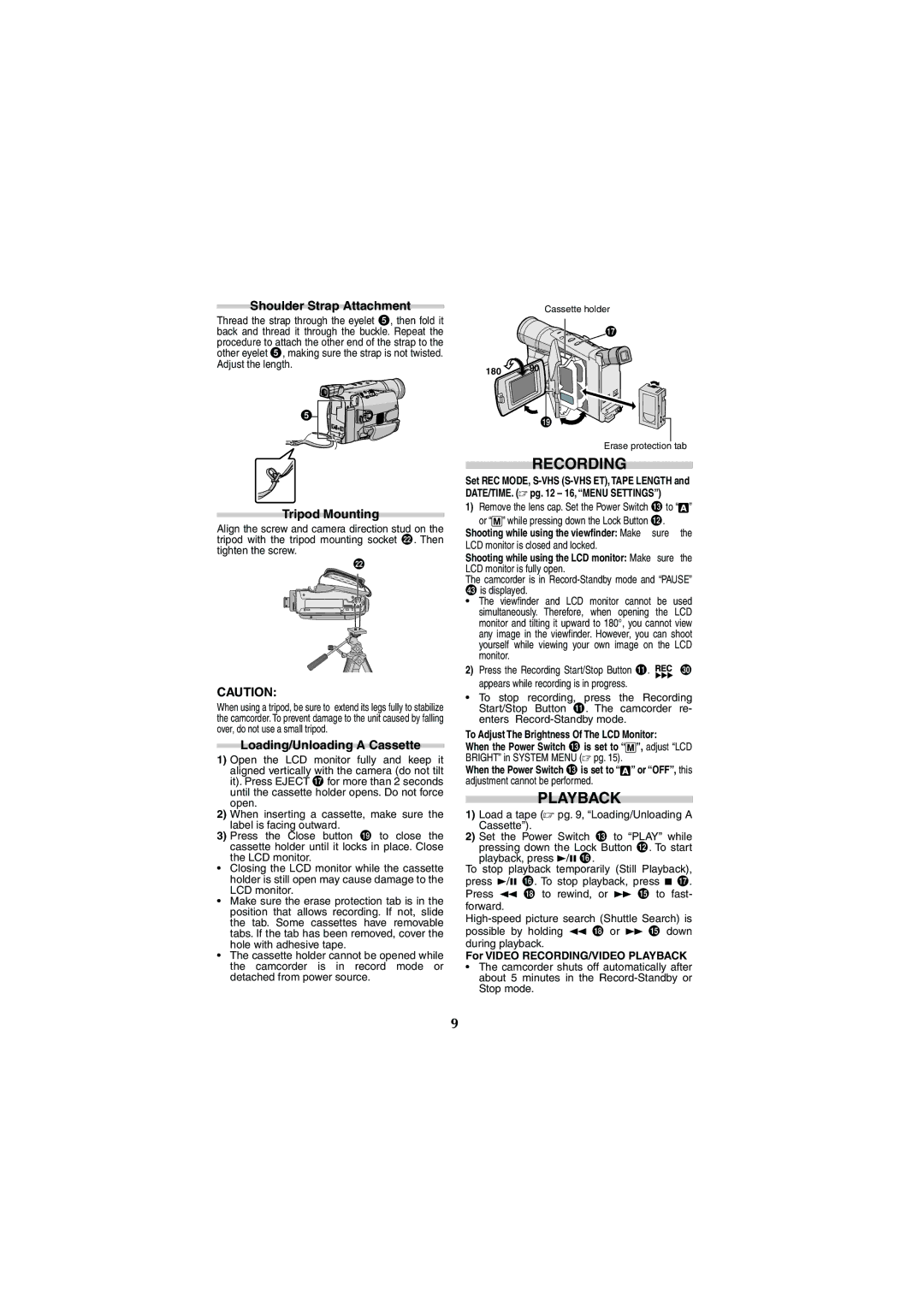 JVC GR-SXM38U manual Recording/Playback 