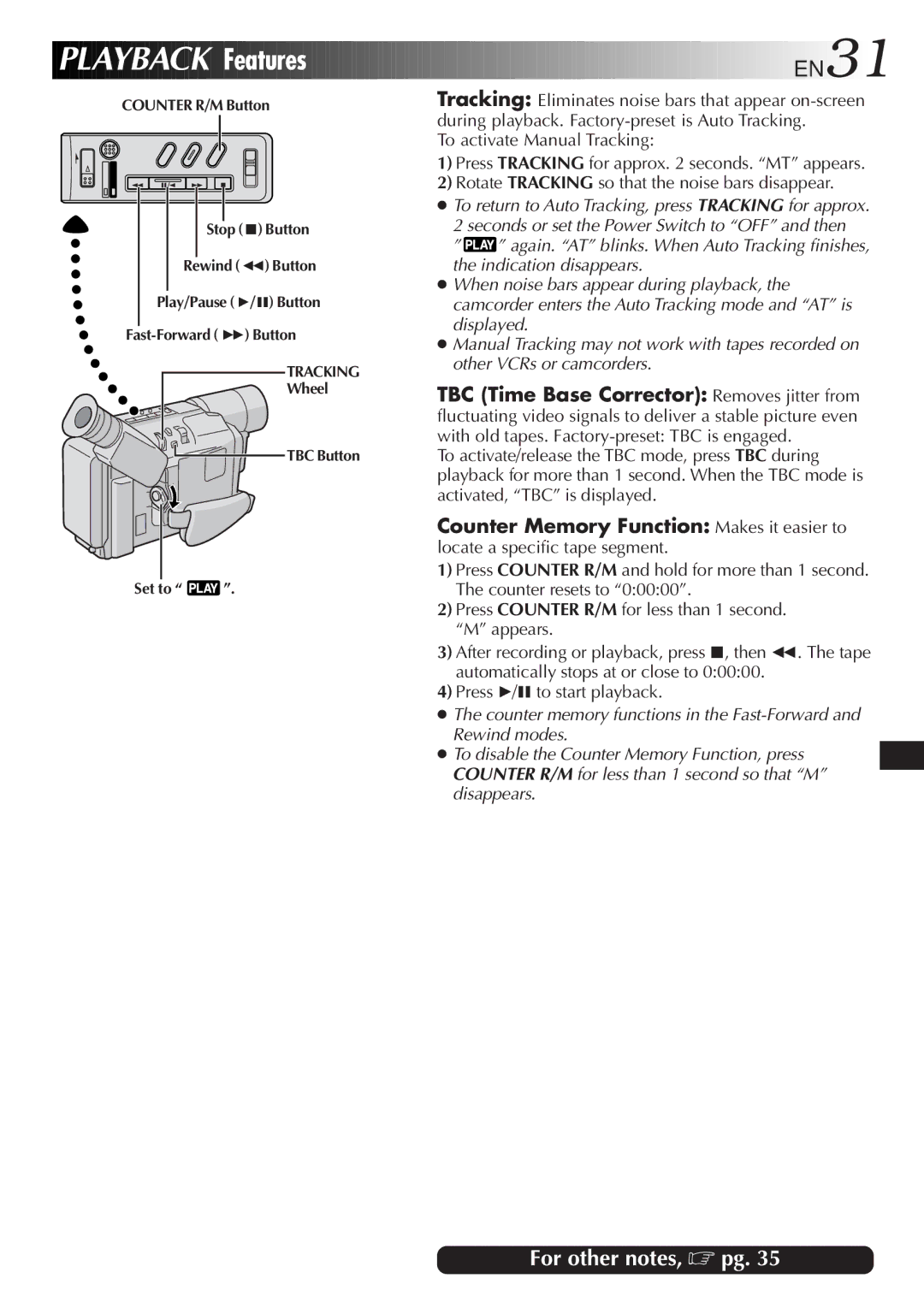 JVC GR-SXM47 specifications Playback Features EN31 