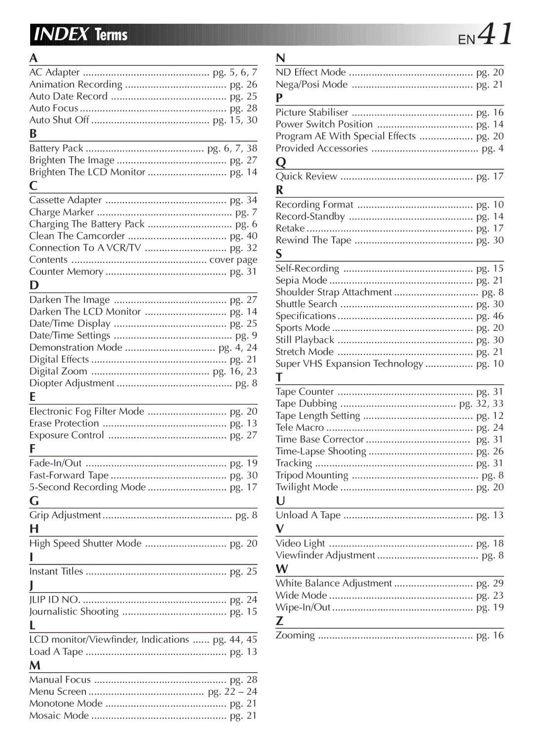 JVC GR-SXM47 specifications EN41 