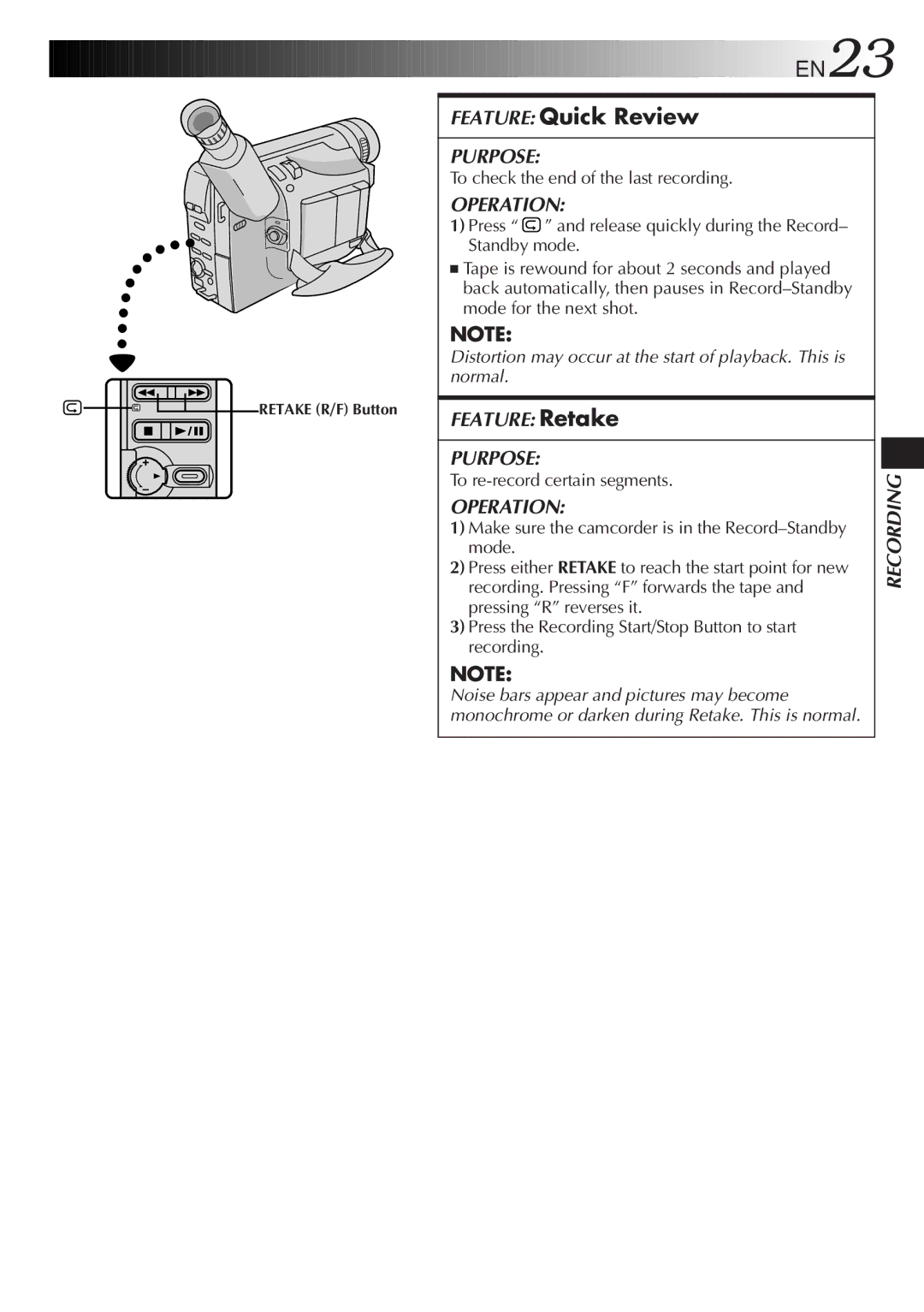 JVC GR-SXM515U manual Feature Quick Review, To check the end of the last recording 