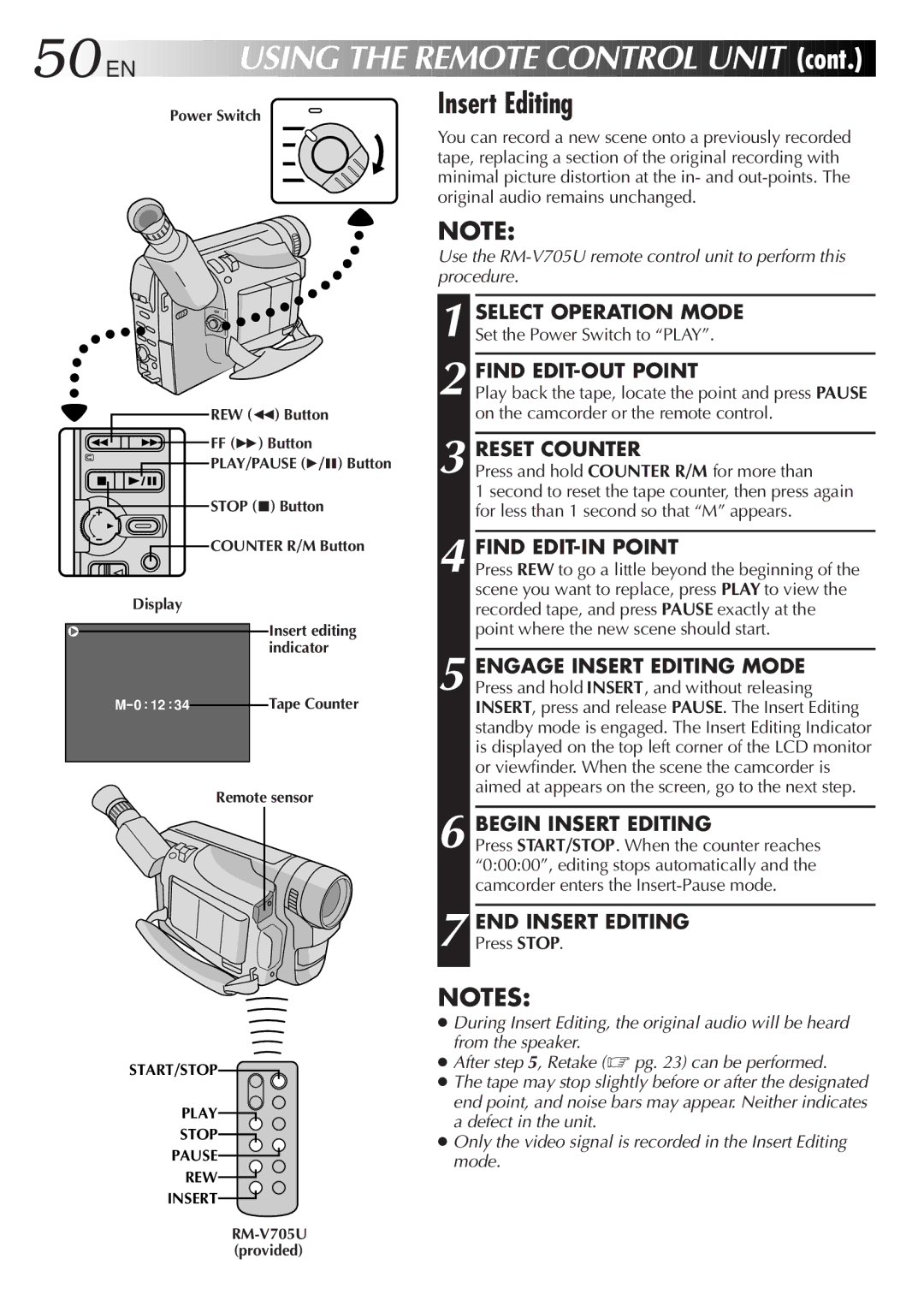 JVC GR-SXM515U manual Find EDIT-OUT Point, Reset Counter, Begin Insert Editing, END Insert Editing 