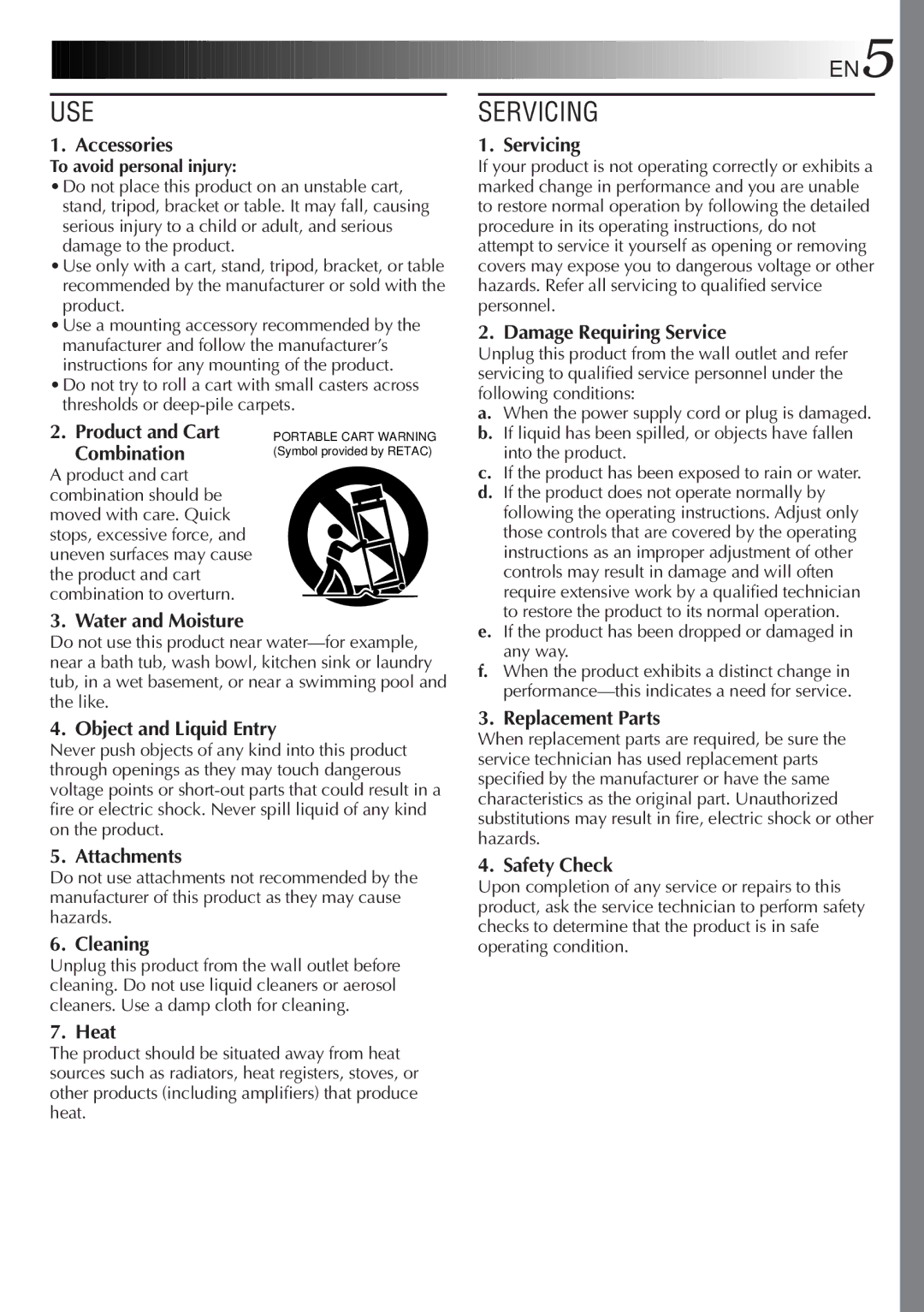 JVC GR-SXM520 specifications To avoid personal injury, If the product has been dropped or damaged in any way 