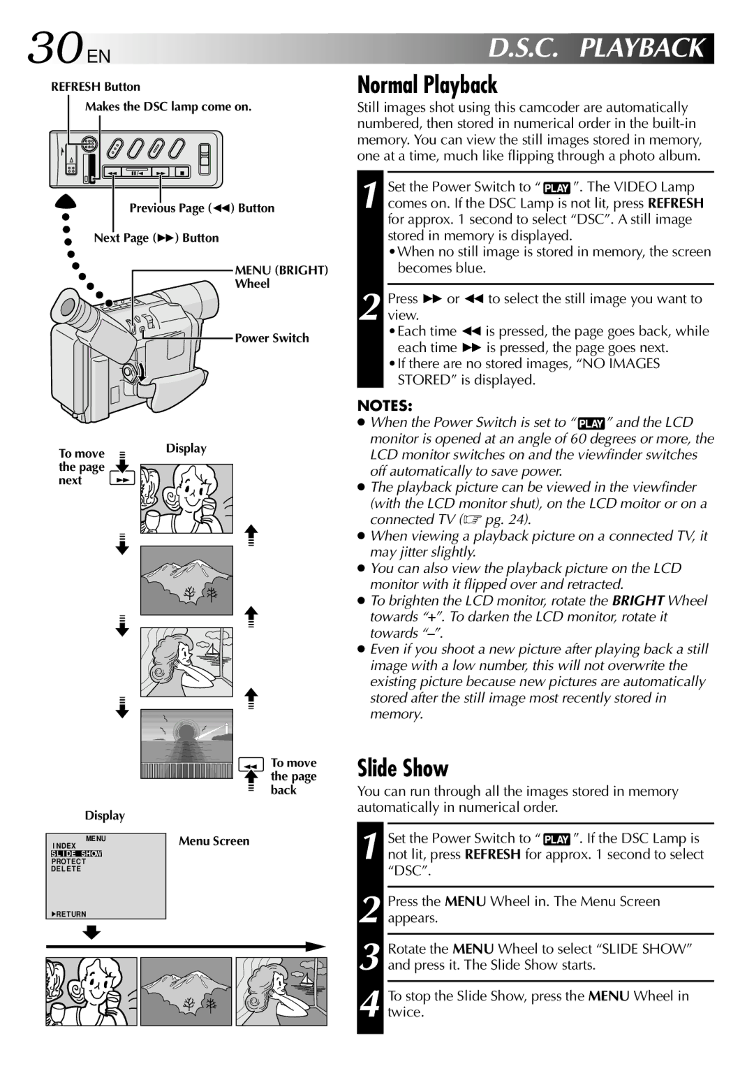 JVC GR-SXM530 specifications 30 EN, C. Playback, Normal Playback, Slide Show 