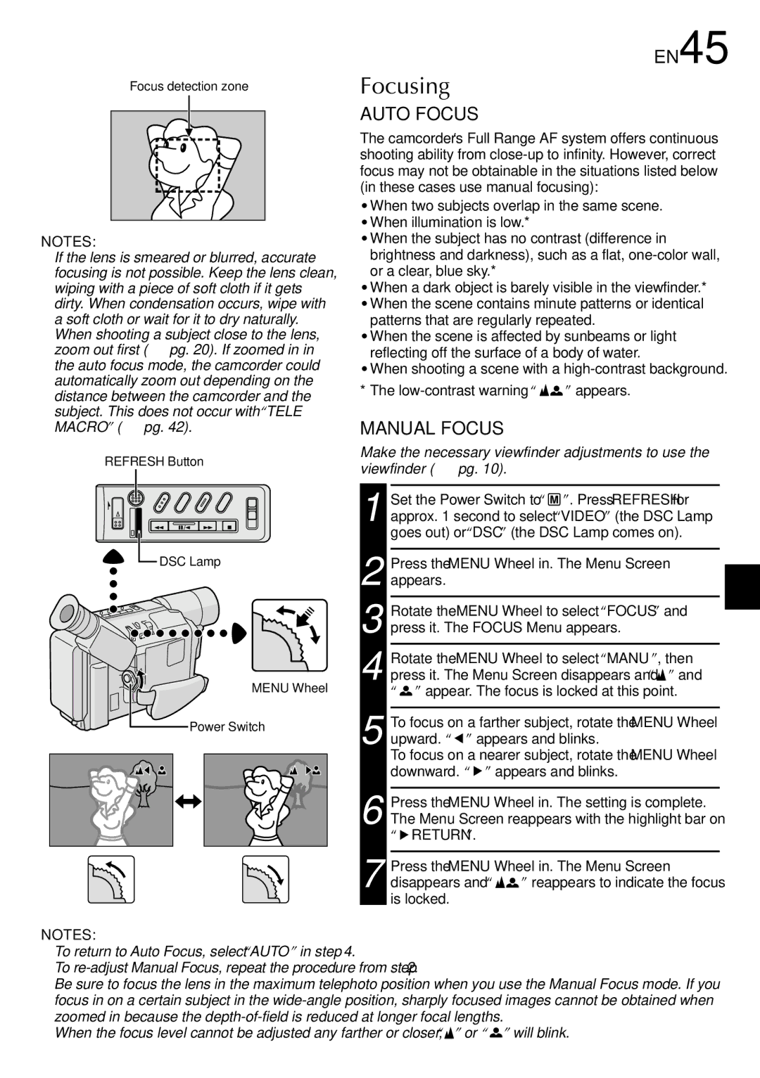 JVC GR-SXM530 specifications Focusing, EN45, Auto Focus, Manual Focus 