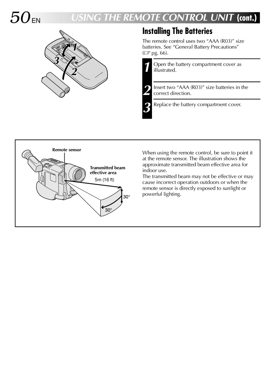 JVC GR-SXM530 specifications 50 EN, Installing The Batteries 