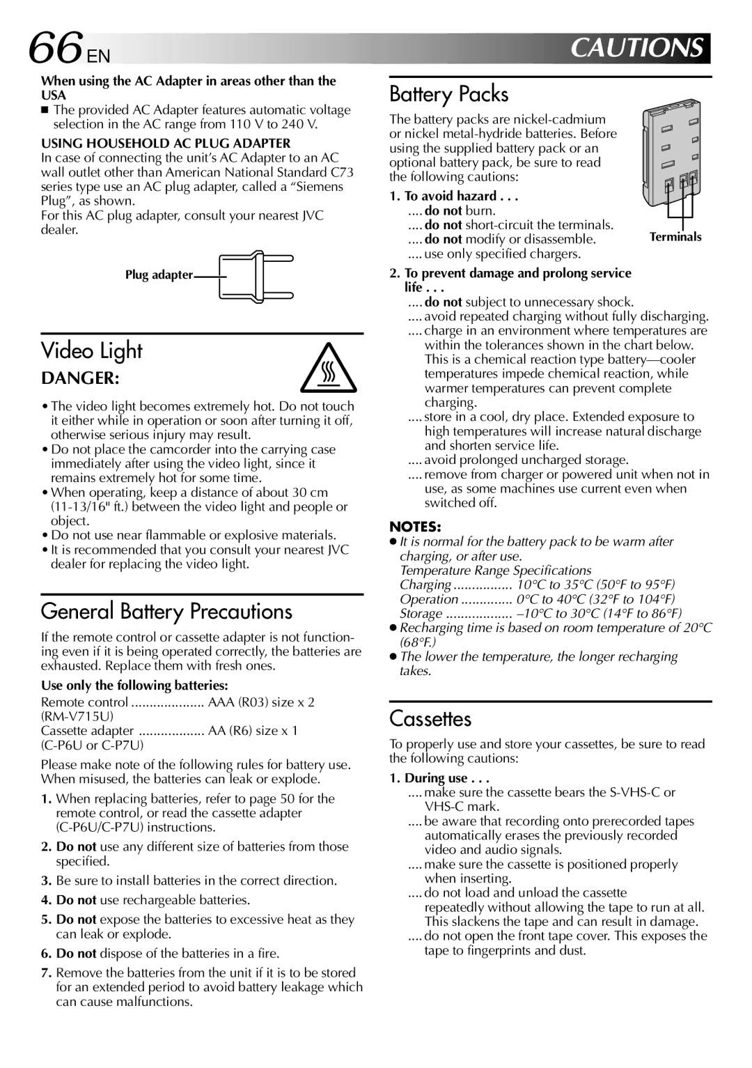 JVC GR-SXM530 specifications 66 EN 