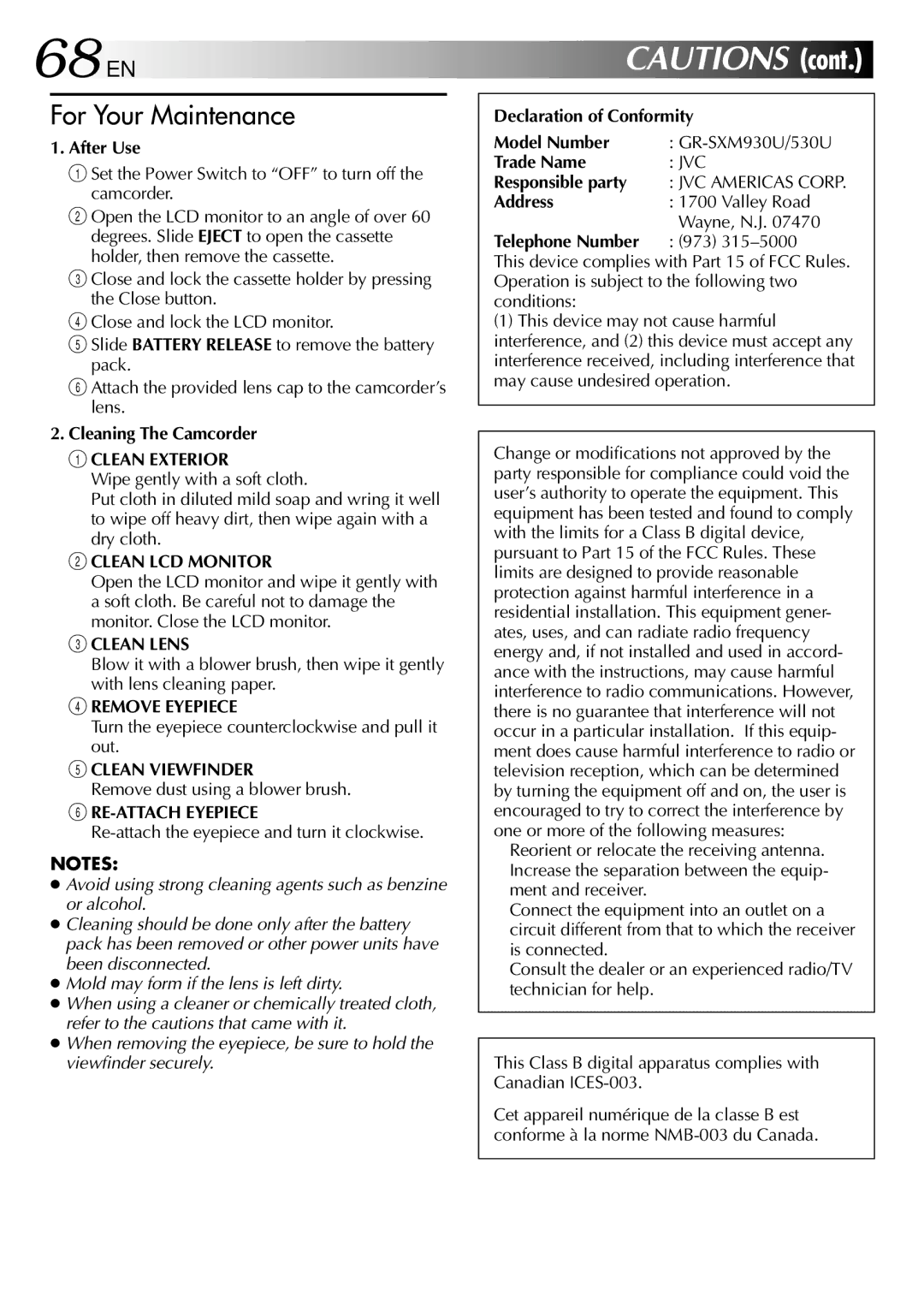 JVC GR-SXM530 specifications 68 EN 