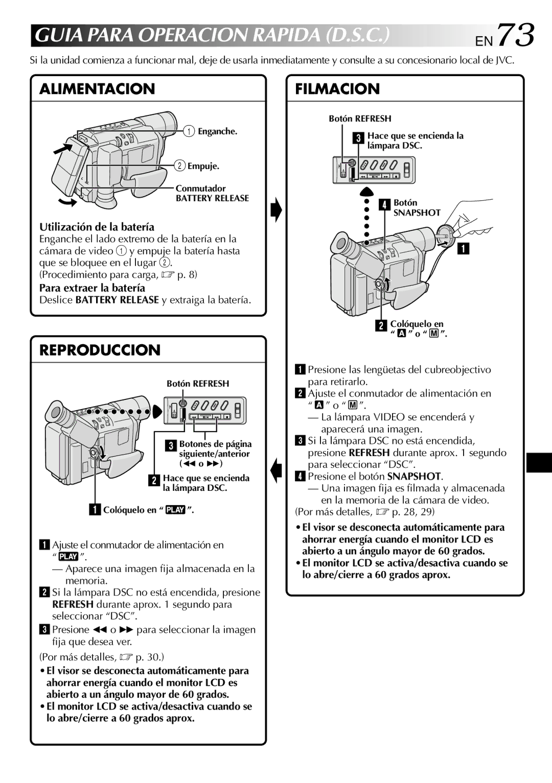 JVC GR-SXM530 specifications Guia Para Operacion Rapida D.S.C, Utilización de la batería, Para extraer la batería 