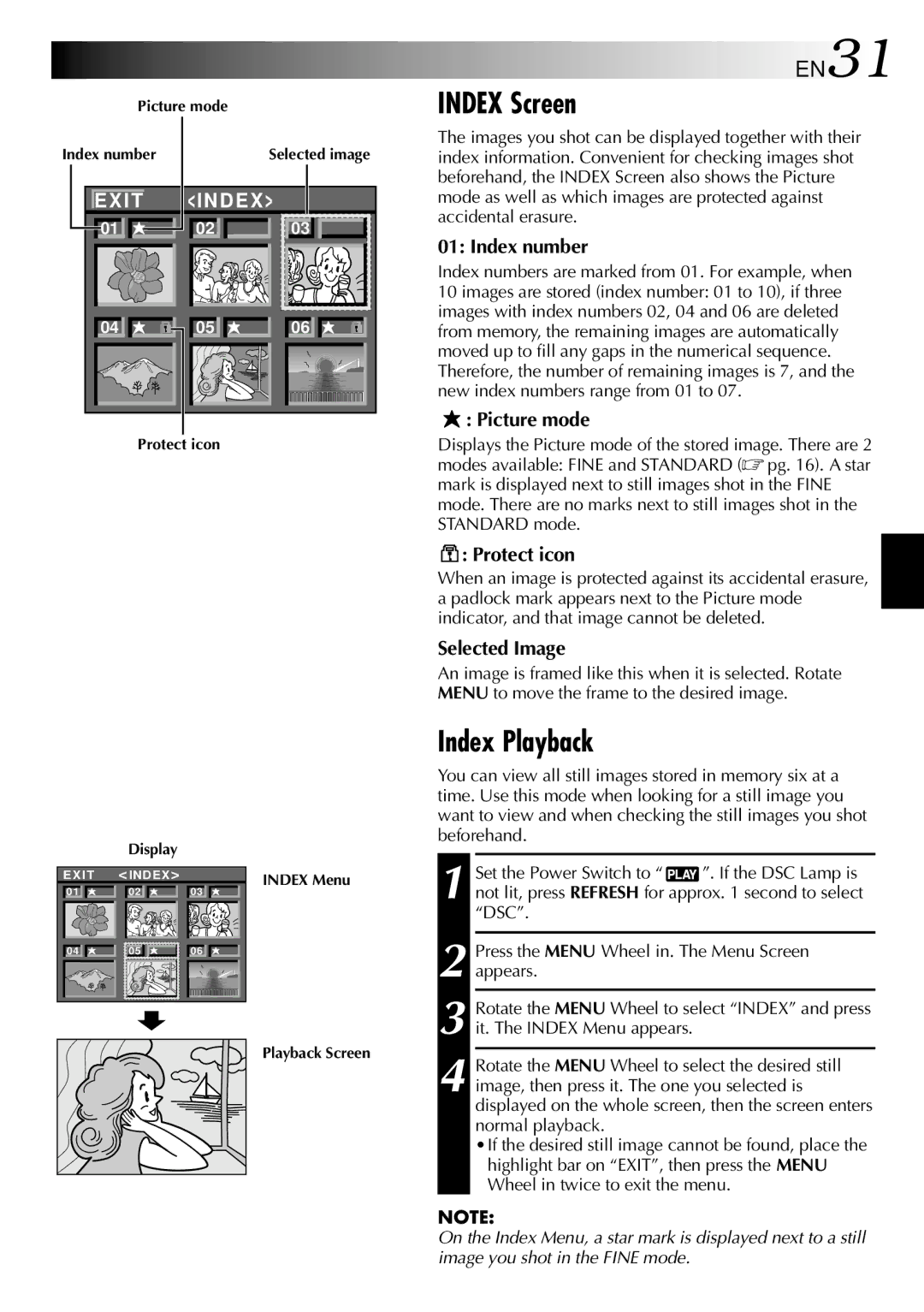 JVC GR-SXM530 specifications Index Screen, Index Playback, EN31 