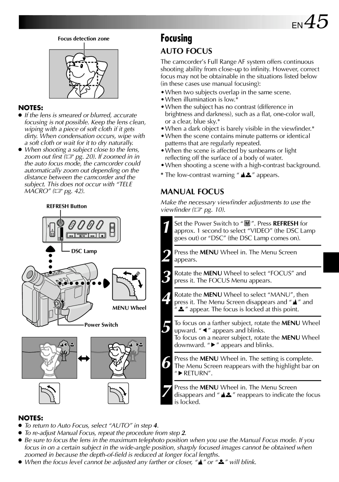 JVC GR-SXM530 specifications Focusing, EN45, Auto Focus, Manual Focus 