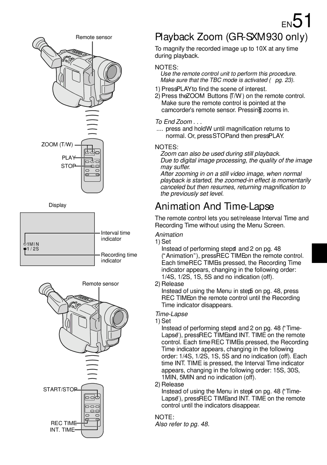 JVC GR-SXM530 specifications Playback Zoom GR-SXM930 only, Animation And Time-Lapse, EN51 