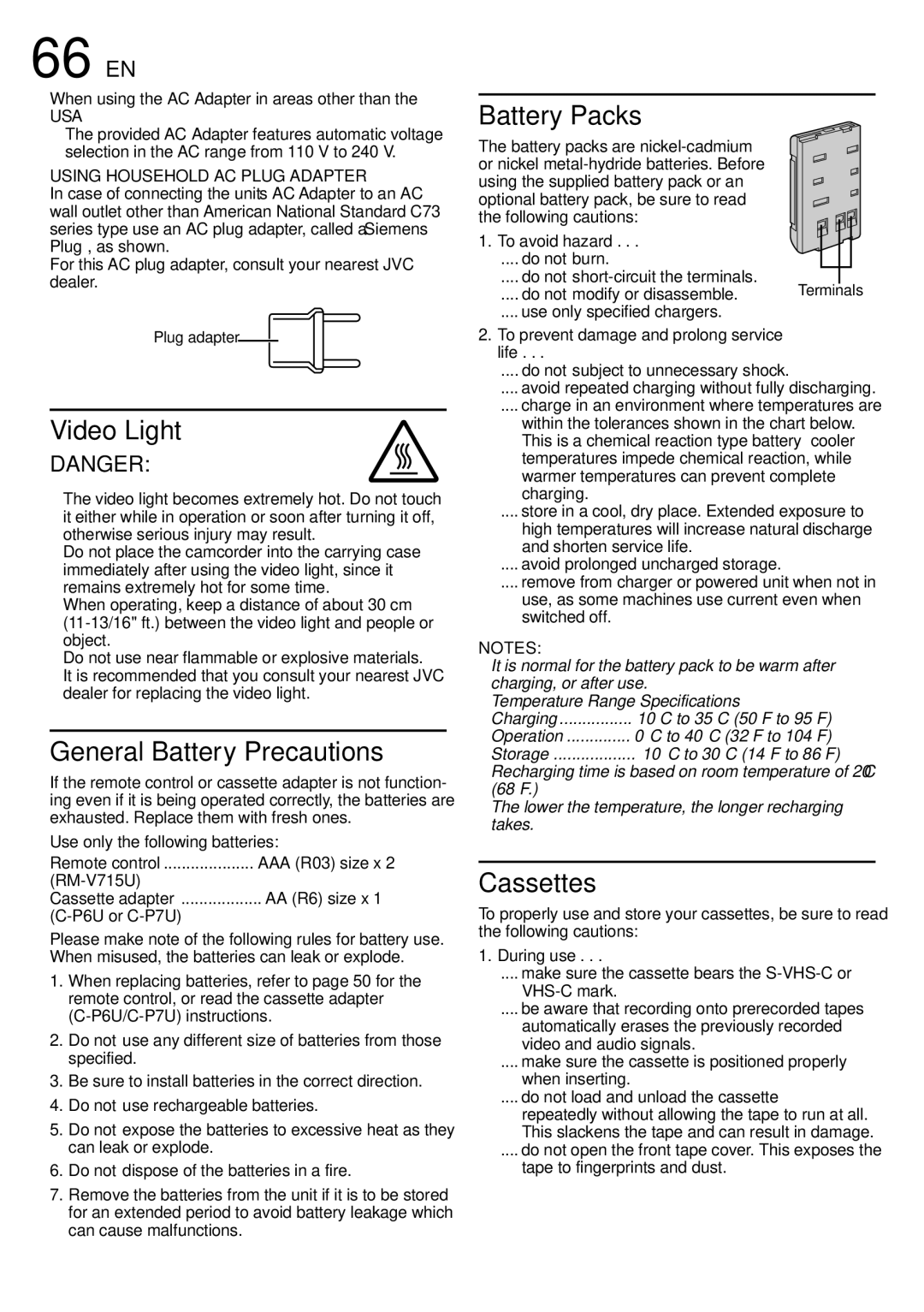 JVC GR-SXM530 specifications 66EN 