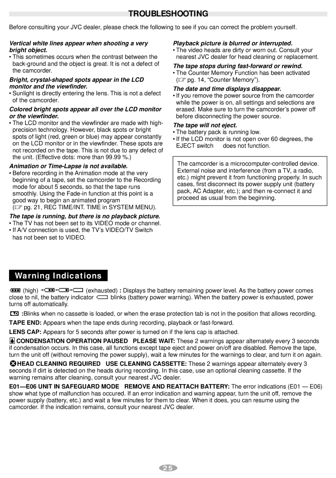 JVC LYT0881-001A, GR-SXM547 manual Troubleshooting, Animation or Time-Lapse is not available 