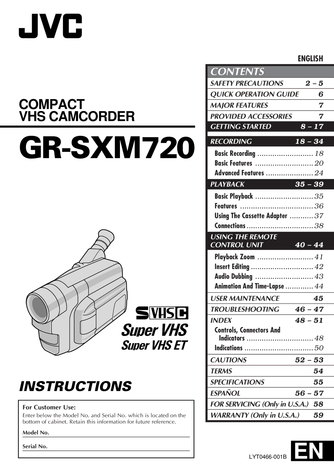 JVC GR-SXM720 specifications 