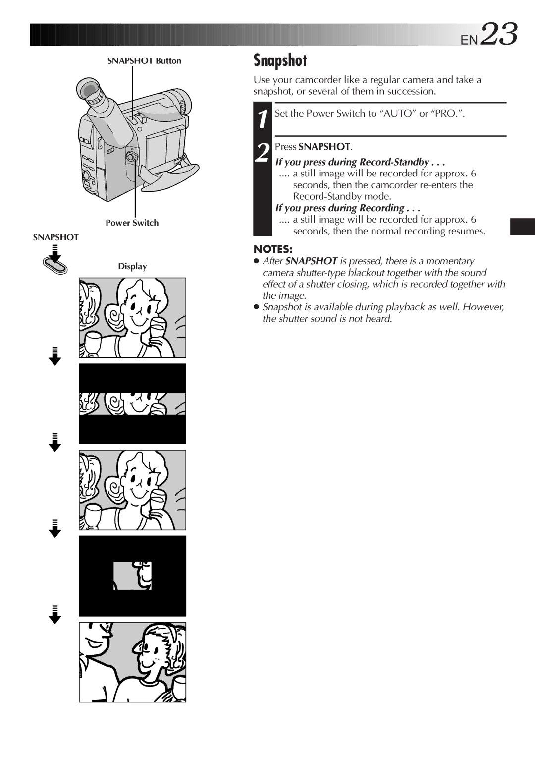 JVC GR-SXM720 specifications Snapshot, EN23 