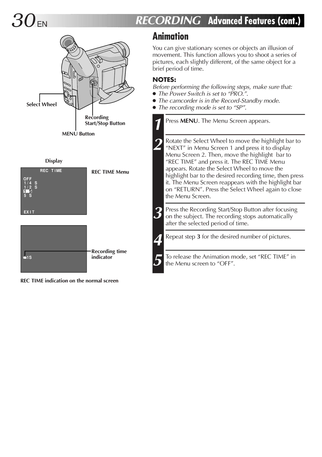 JVC GR-SXM720 specifications 30 EN, Animation 