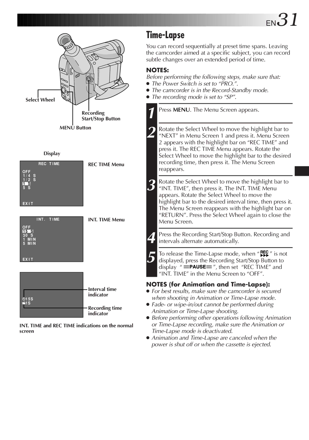 JVC GR-SXM720 specifications Time-Lapse, EN31 