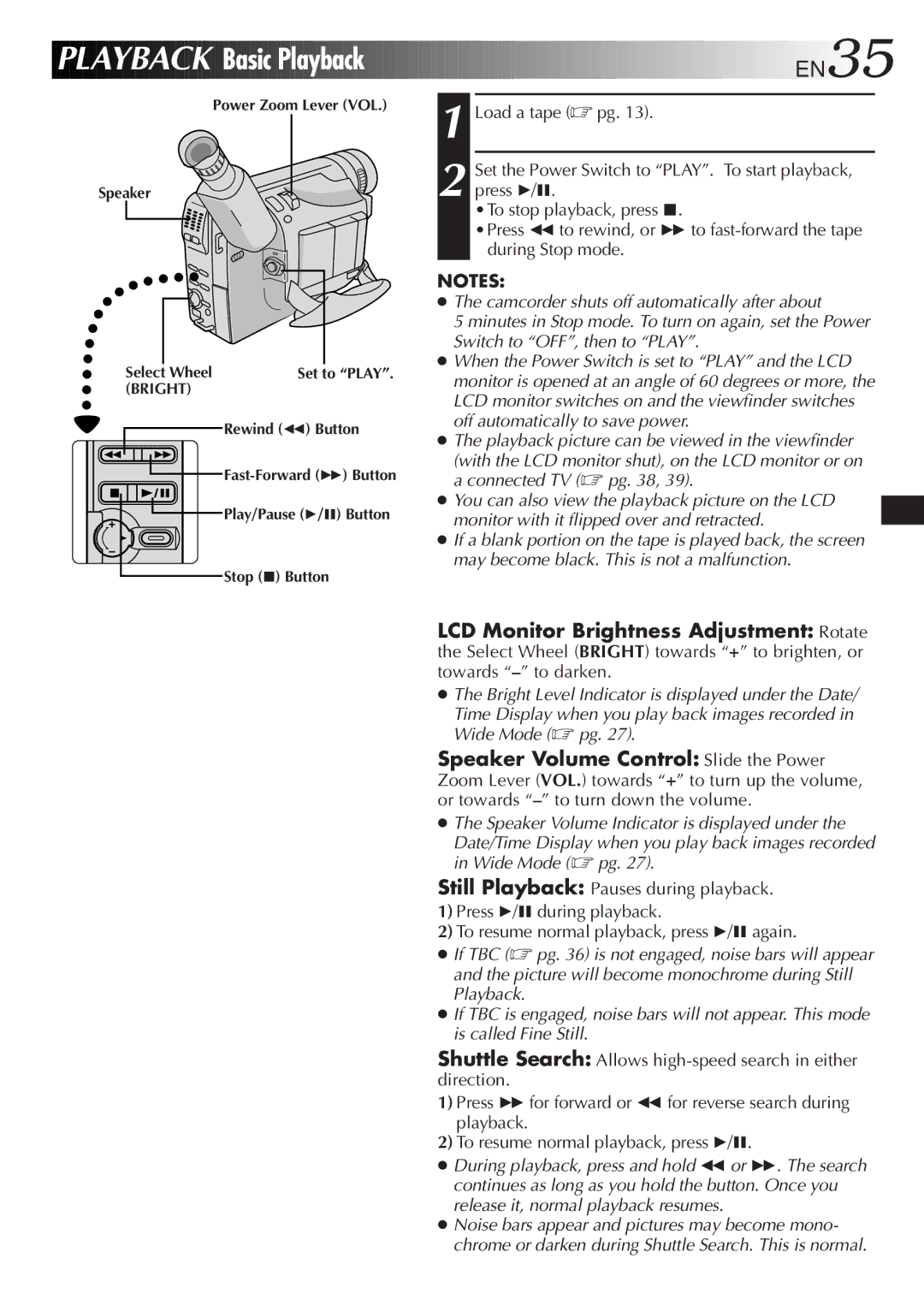 JVC GR-SXM720 specifications Playback Basic Playback, EN35 