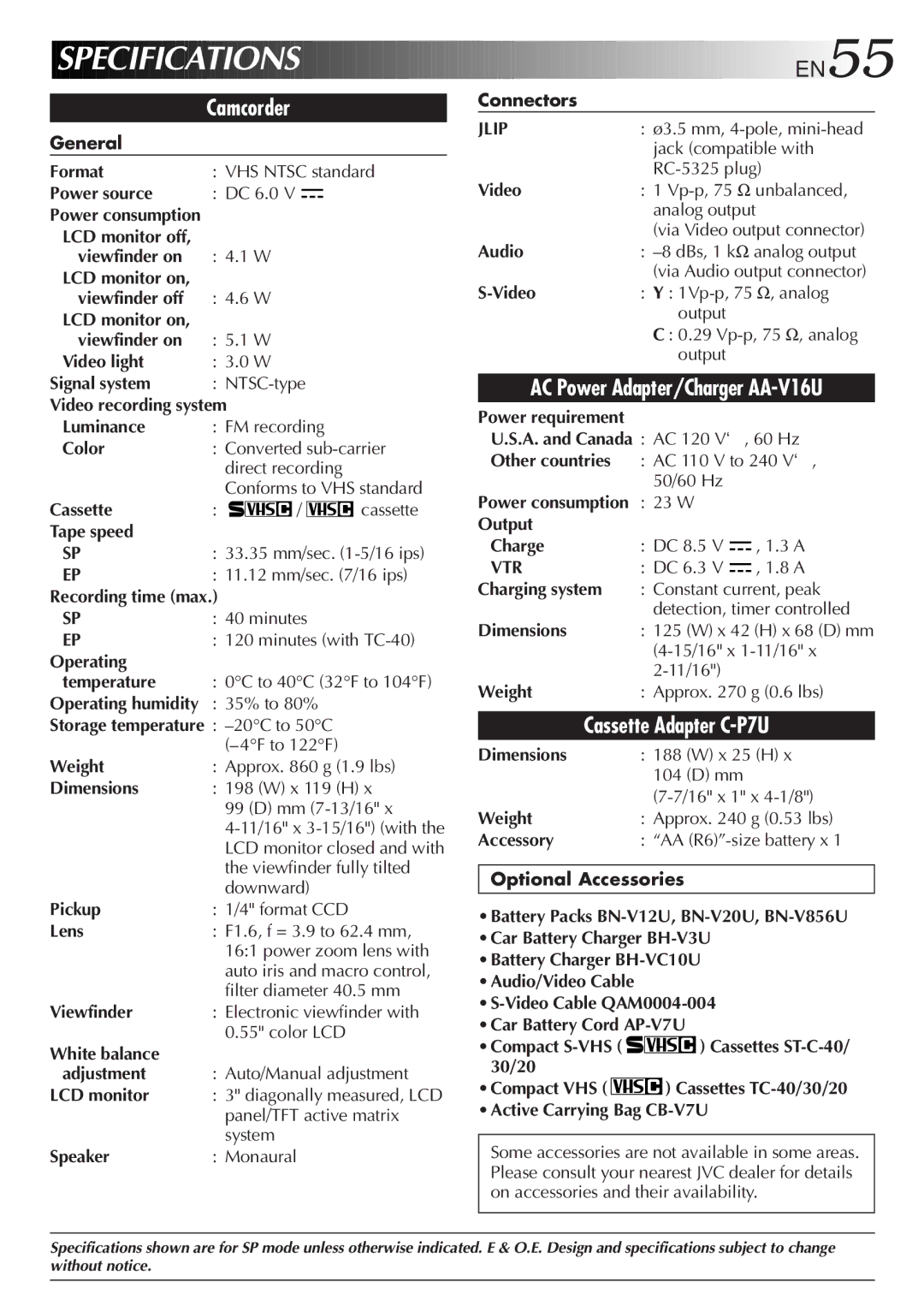 JVC GR-SXM720 specifications EN55 