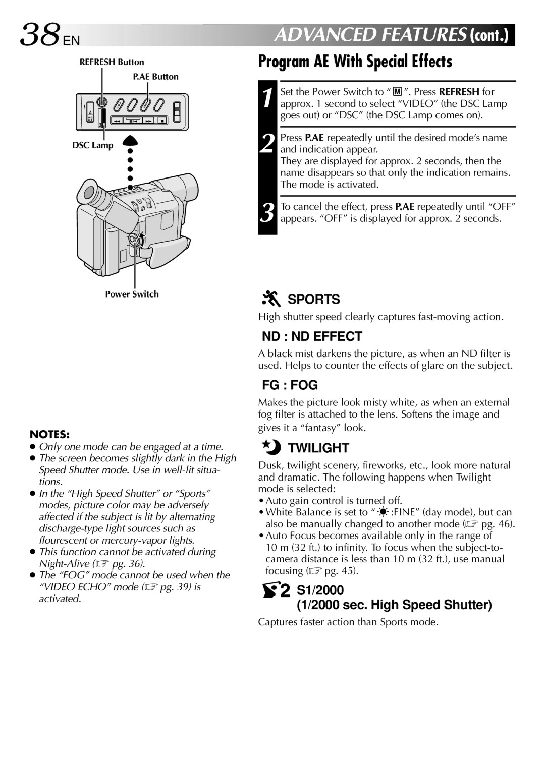 JVC GR-SXM730, GR-SXM930 specifications 38 EN, Program AE With Special Effects 