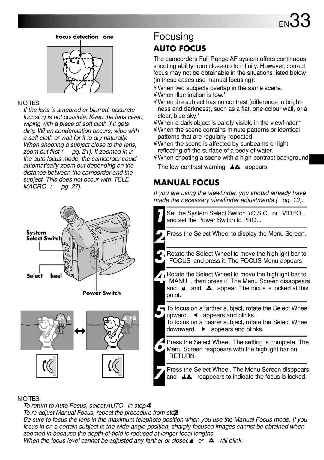 JVC GR-SXM760A specifications Focusing, Auto Focus, Manual Focus 