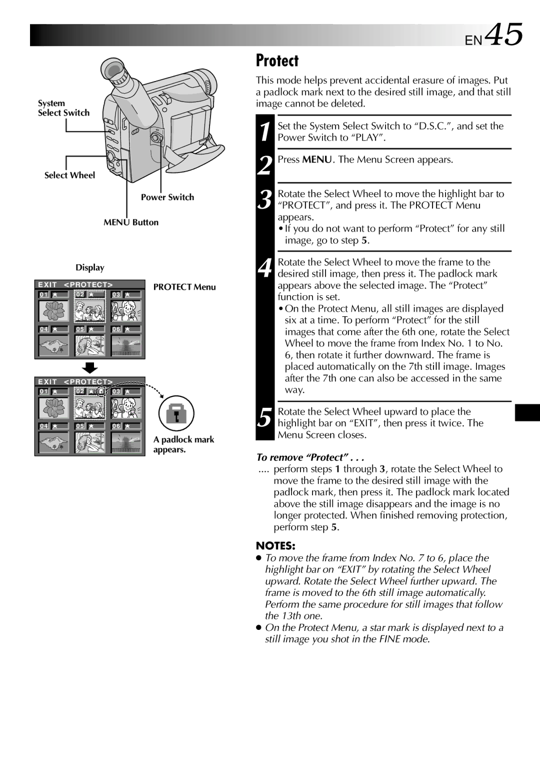 JVC GR-SXM760A specifications To remove Protect 