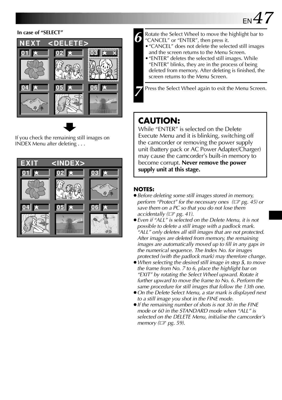 JVC GR-SXM760A specifications Index, Case of Select 