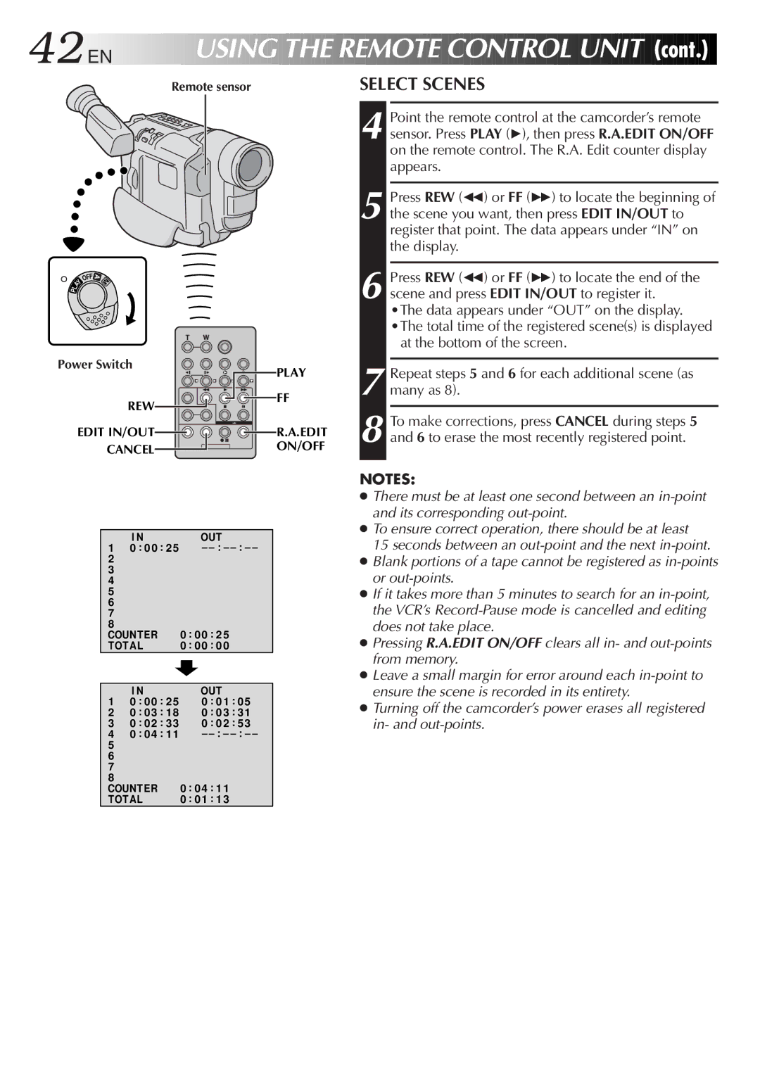 JVC GR-SXM86ED specifications 42 EN, Select Scenes 