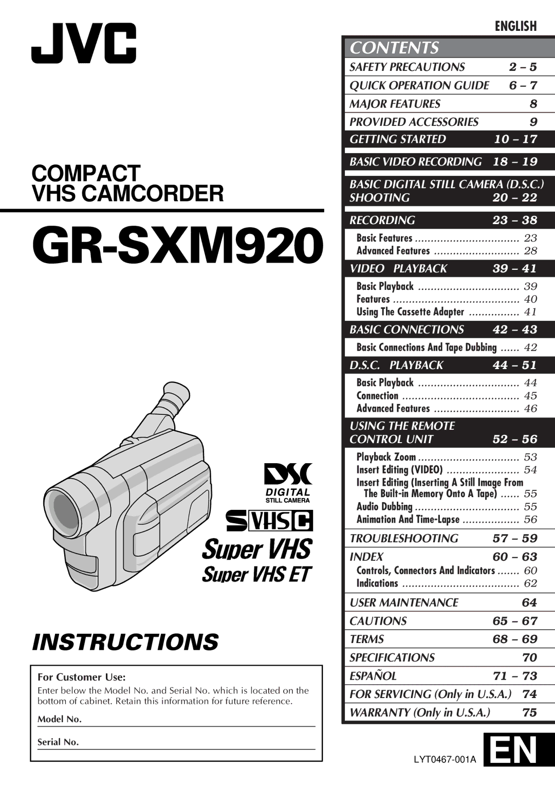 JVC GR-SXM920 specifications 