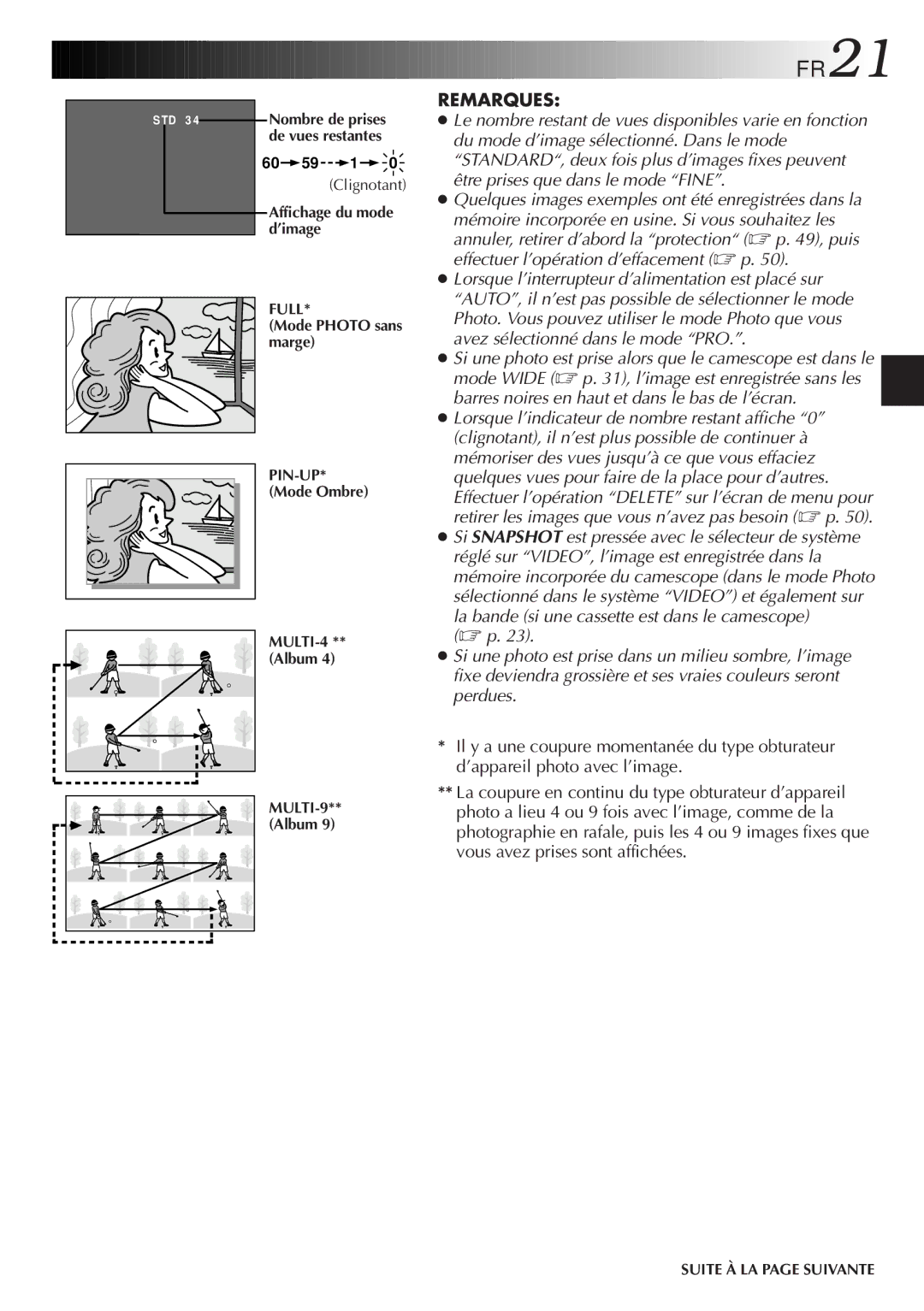 JVC GR-SXM920 manual FR21, ’image, Marge PIN-UP* Mode Ombre MULTI-4 ** Album MULTI-9** Album 