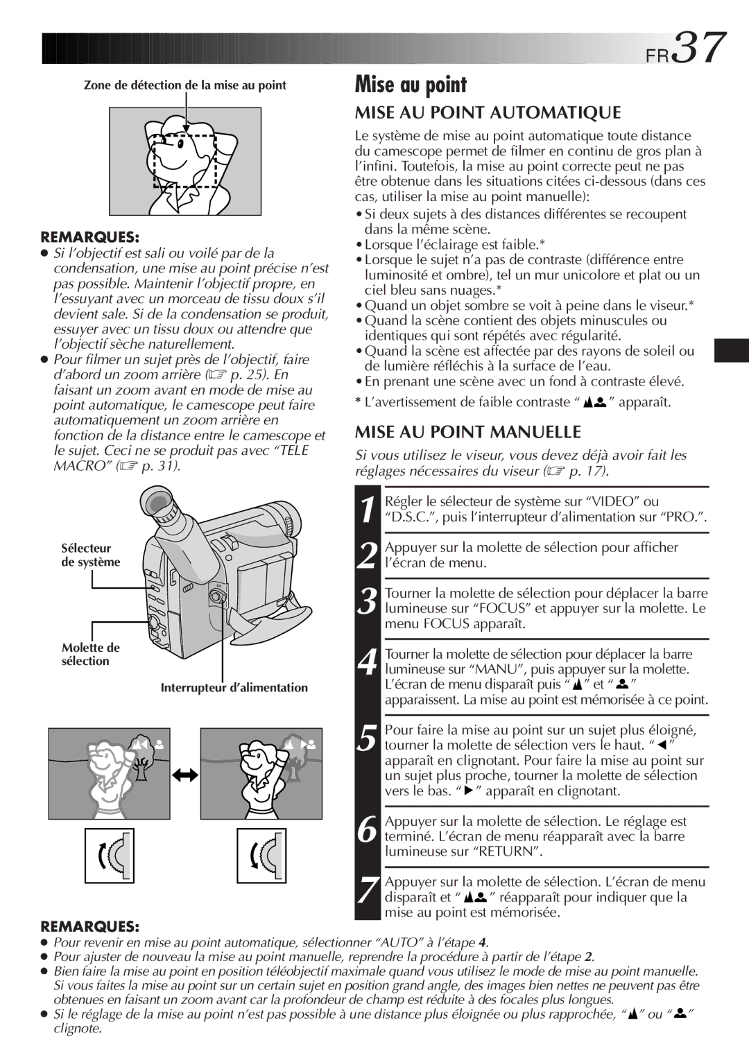 JVC GR-SXM920 manual Mise au point, FR37, Mise AU Point Automatique, Mise AU Point Manuelle 