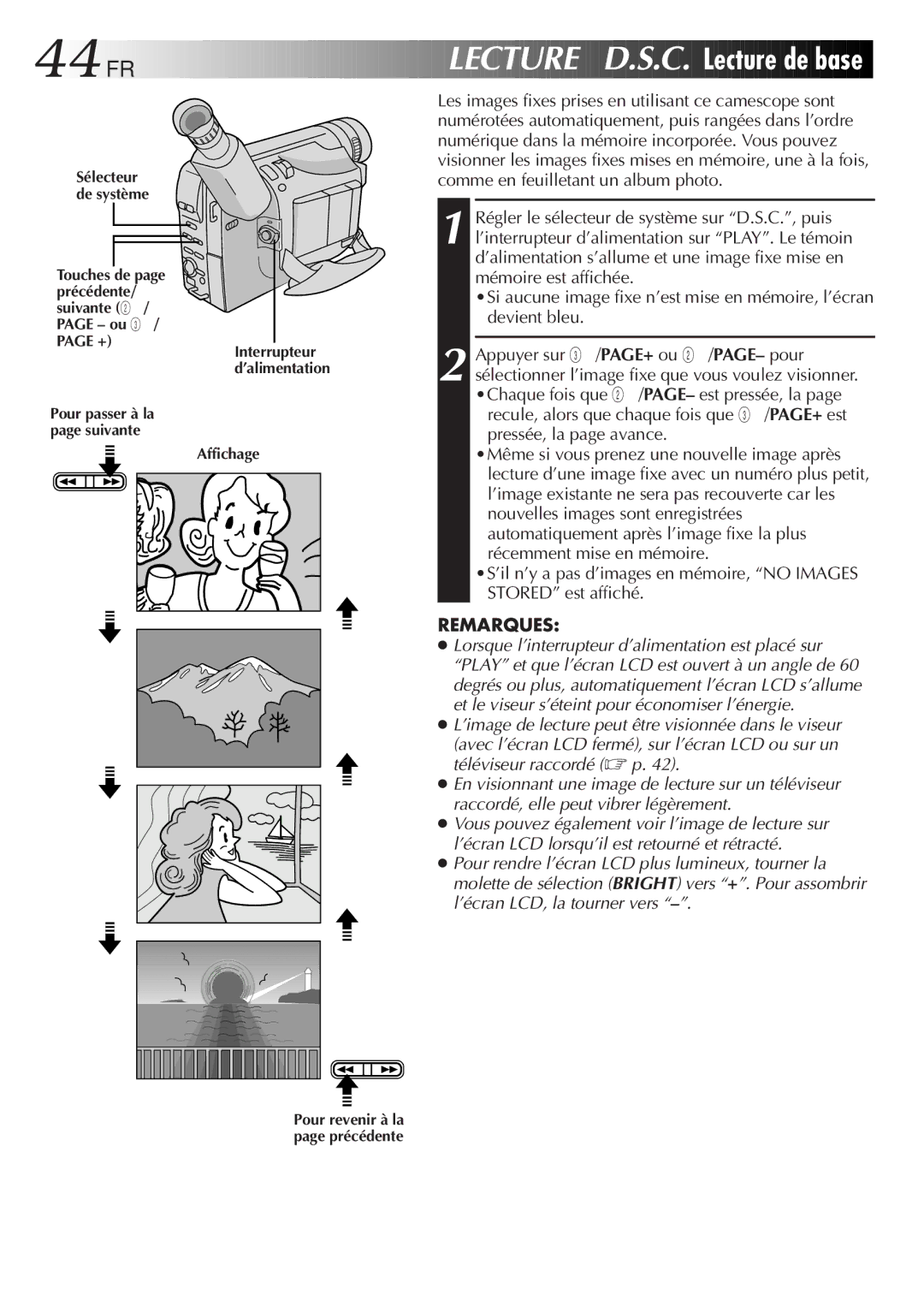 JVC GR-SXM920 manual 44 FR, Lecture D.S.C 