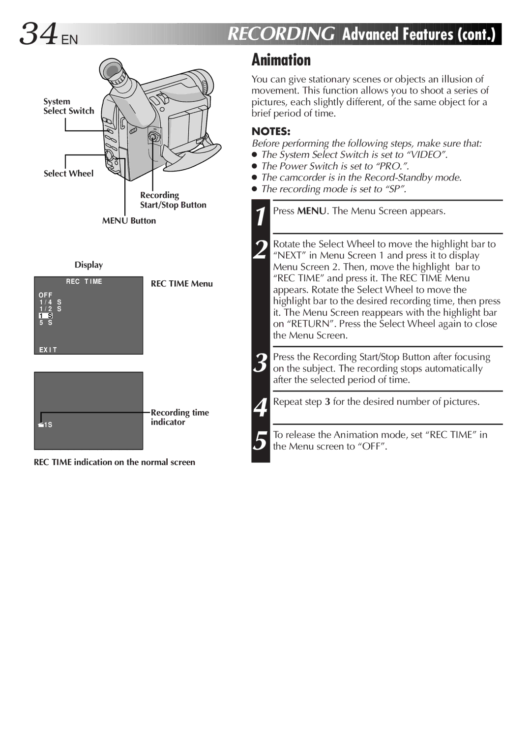 JVC GR-SXM937UM specifications 34 EN, Animation 