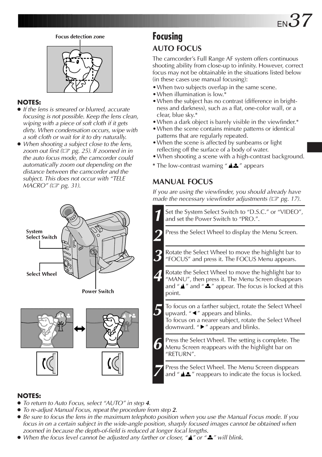 JVC GR-SXM937UM specifications Focusing, Auto Focus, Manual Focus, Patterns that are regularly repeated 