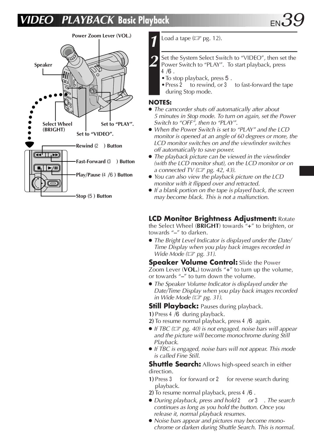 JVC GR-SXM937UM specifications Video Playback, Basic Playback 