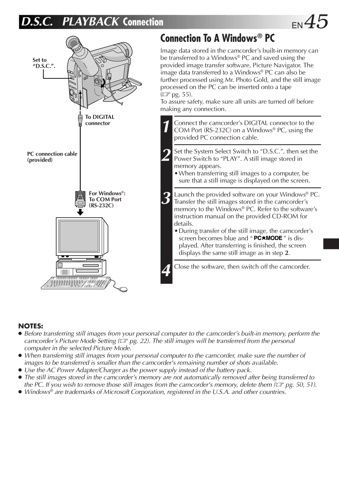 JVC GR-SXM937UM specifications Connection To a Windows PC 