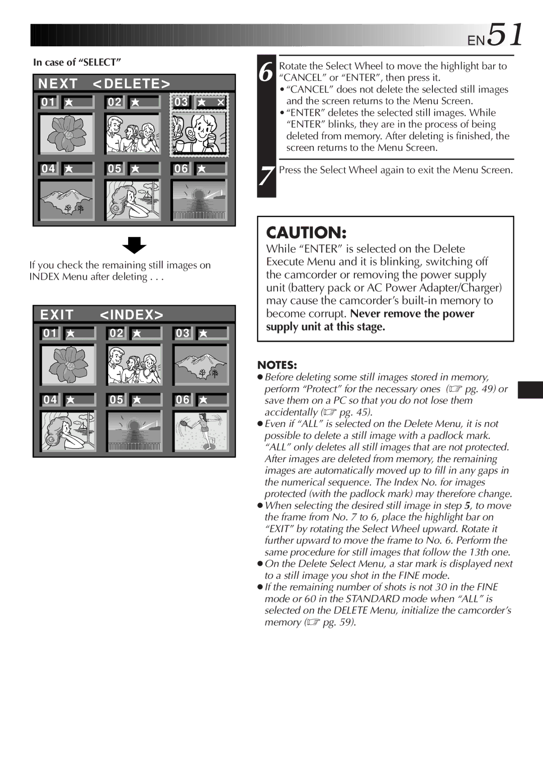 JVC GR-SXM937UM specifications Index, Case of Select 