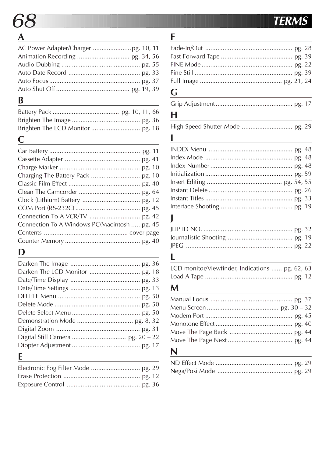 JVC GR-SXM937UM specifications 68 EN 