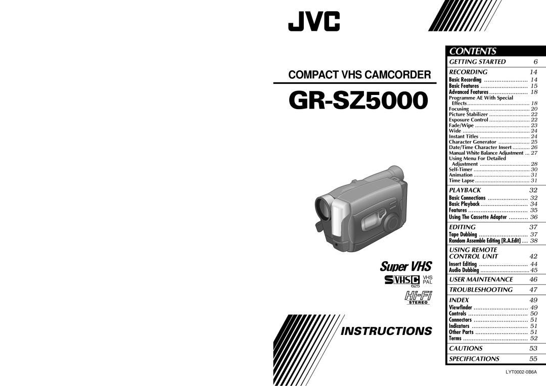 JVC GR-SZ5000 specifications 