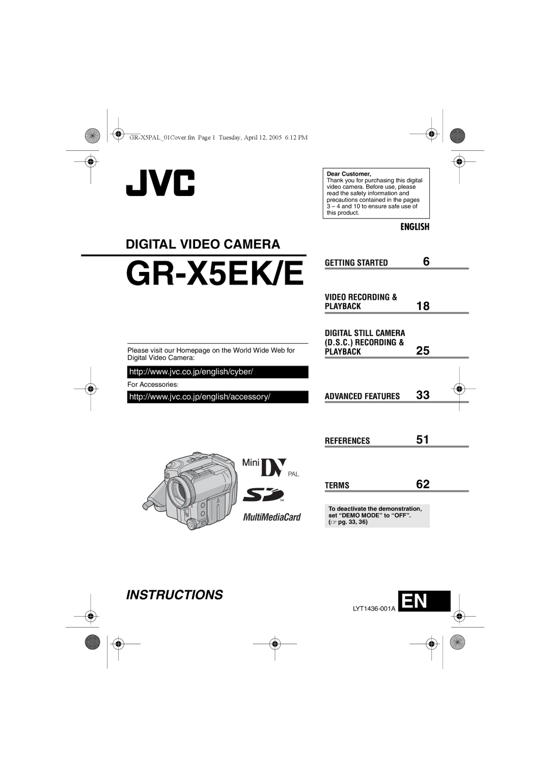 JVC GR-X5EK, GR-X5EE manual Digital Still Camera D.S.C. Recording, Dear Customer 