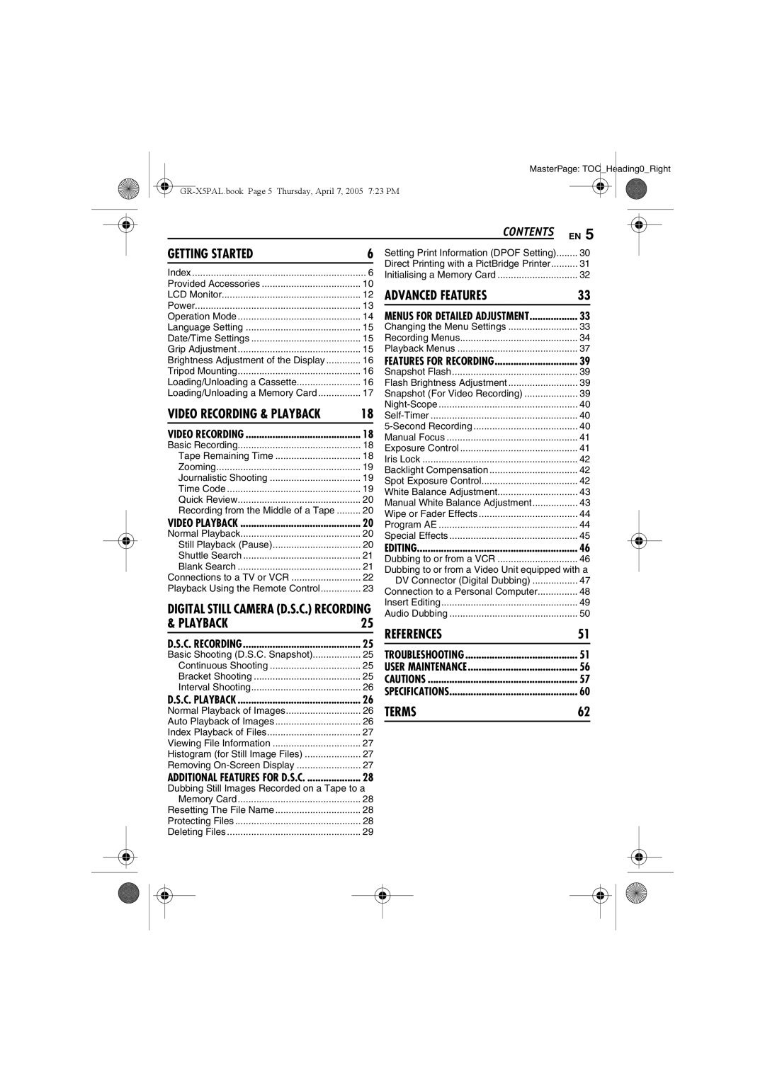 JVC GR-X5EK, GR-X5EE manual Contents EN 