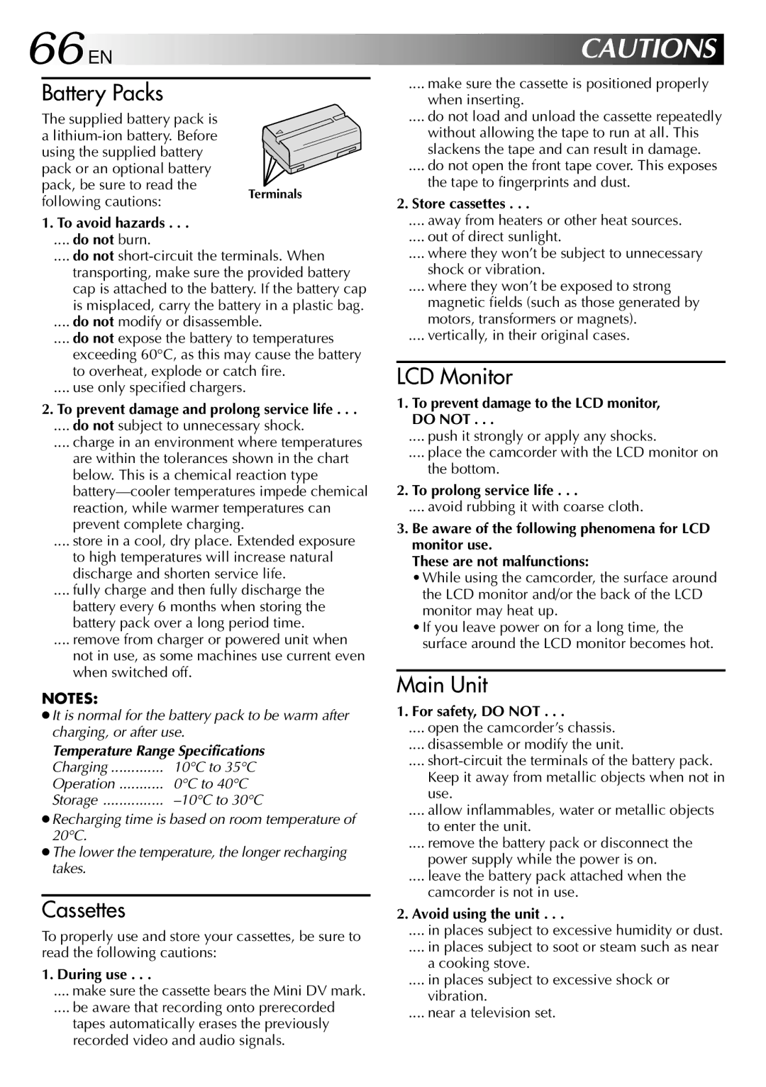 JVC GRDVL140 specifications 66 EN 