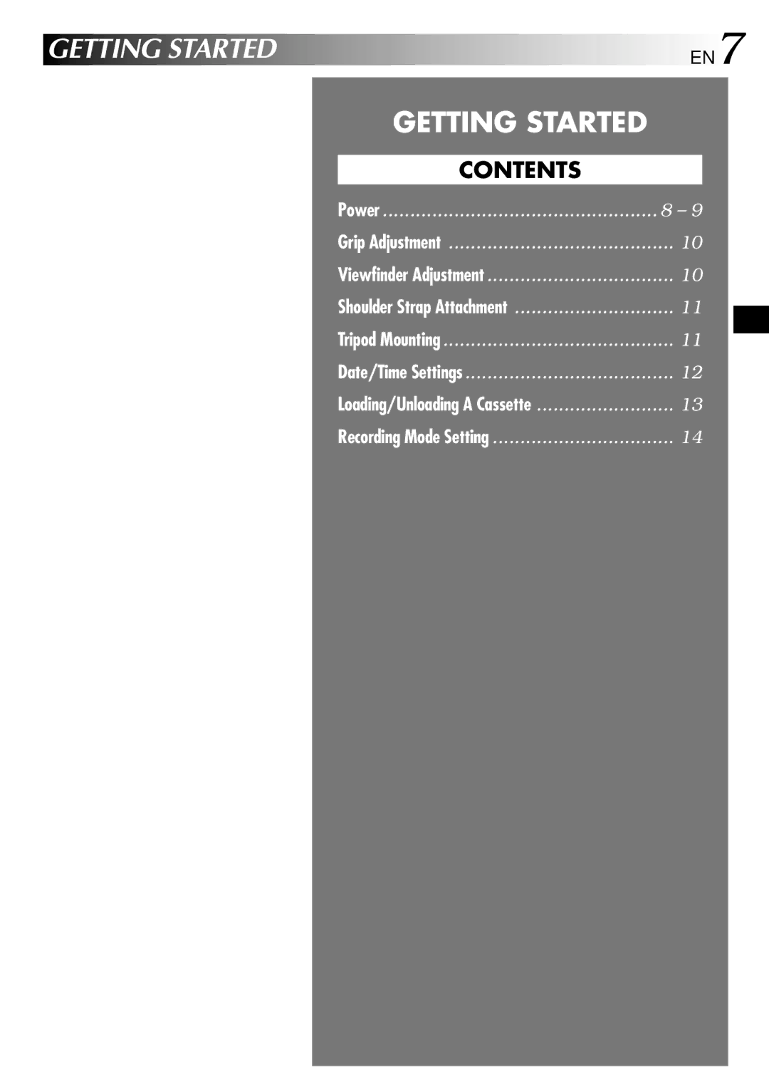 JVC GRDVL140 specifications Getting Started, Contents 